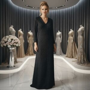 VEJAIZ Designs Couture Tiered Ruffle Black Gown /Maxi Dress